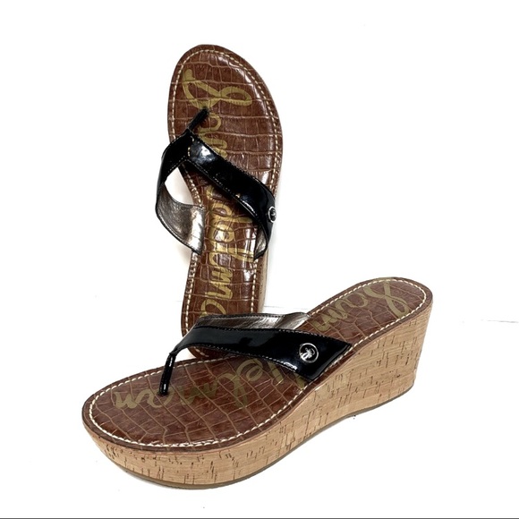 Sam Edelman Shoes - Sam Edelman Romy Black Leather Wedge Sandal Sz 8